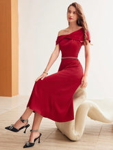 MOTF PREMIUM TWIST ASYMMETRICAL SHOULDER SOLID DRESS